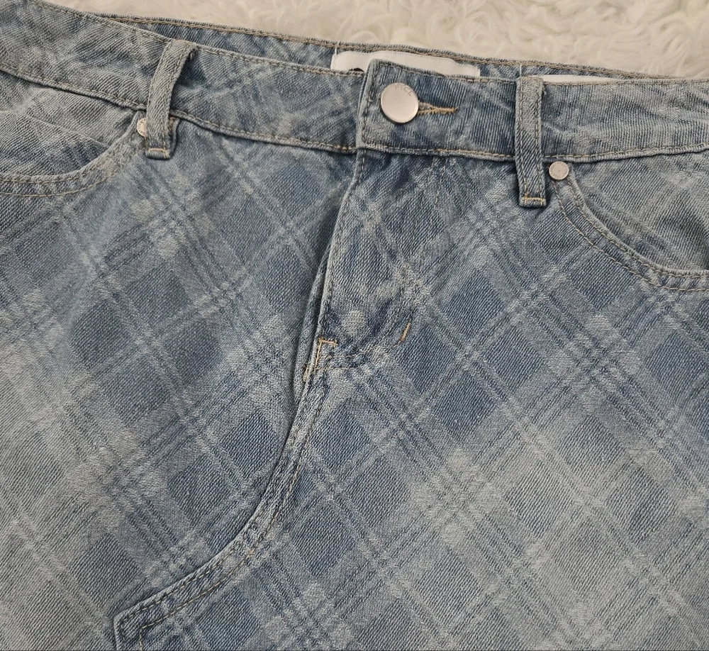 PTCL Ethikal Brand Xyla Plaid Denim Mini skirt Size Small. New.